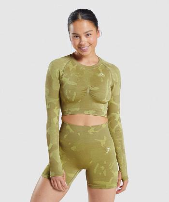 Corp Tops Gymshark Adapt Camo Seamless Long Sleeve Mujer Verde | CO 2558NWY